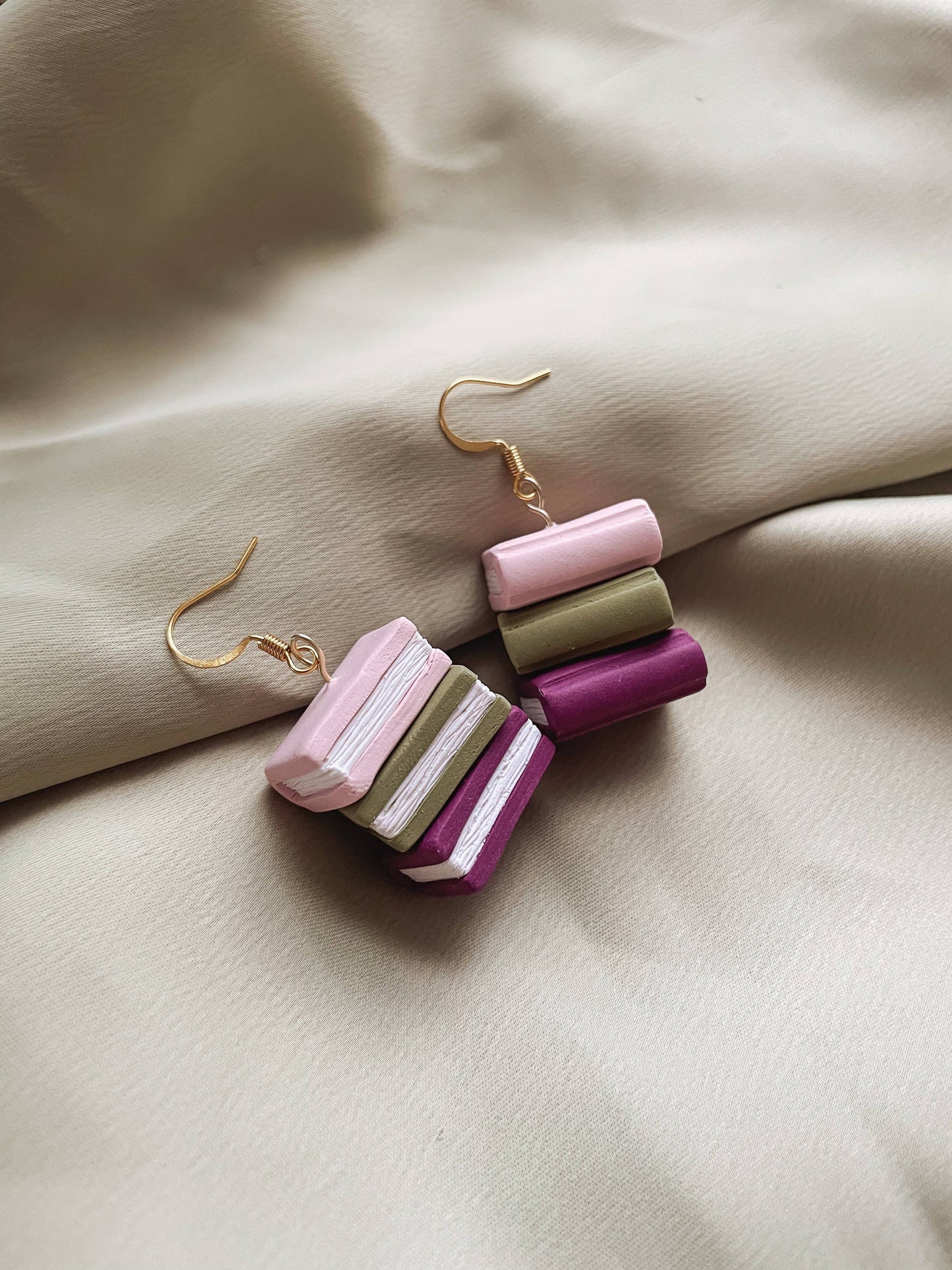 Pink, Green, Purple Stacked Book Earrings