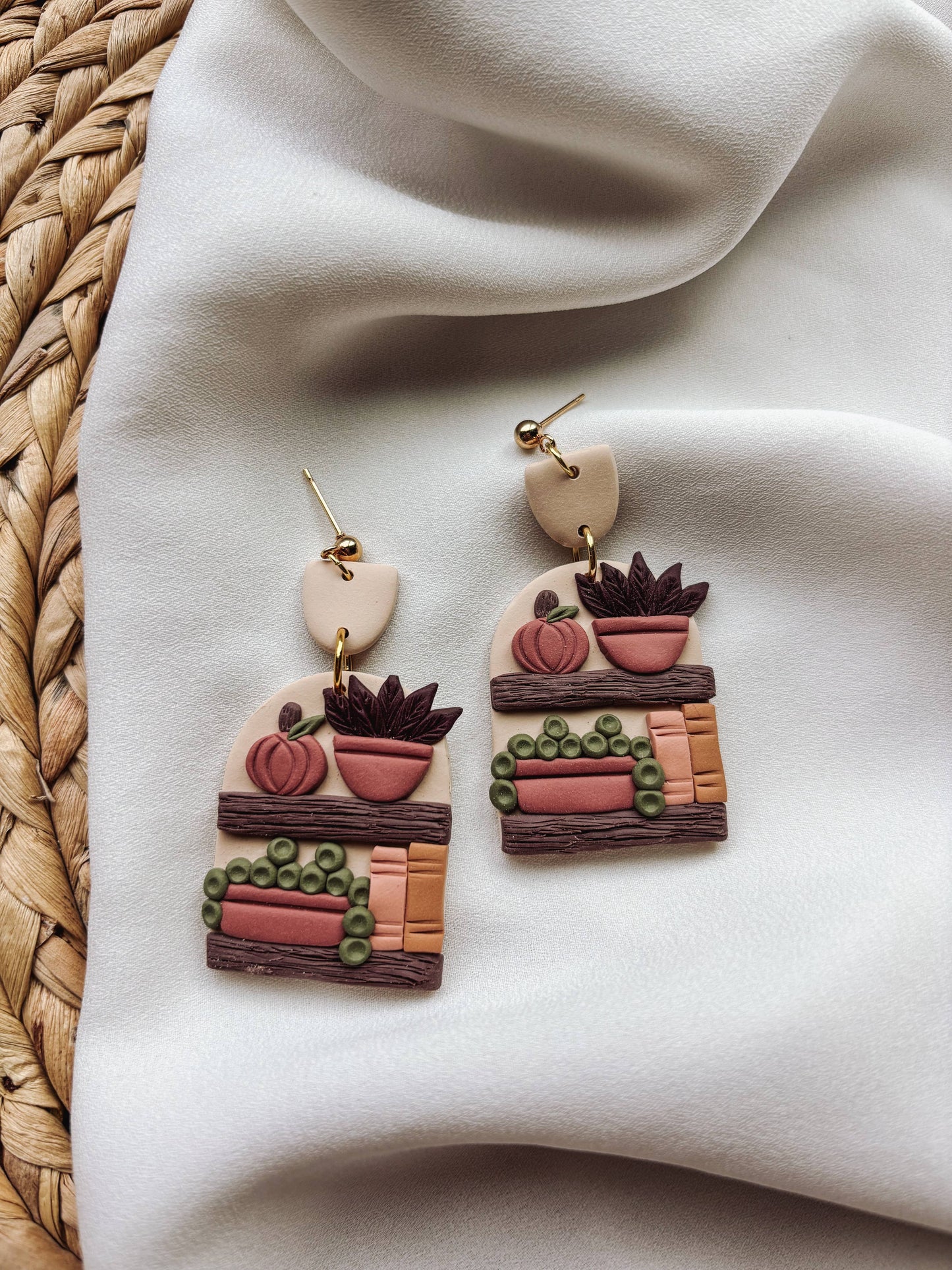 Succulent Bookshelf Earrings, Fall Earrings, Halloween Earrings