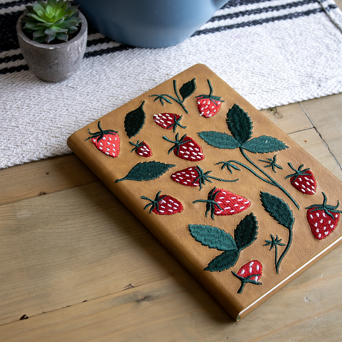 Strawberry Embroidered Journal Notebook