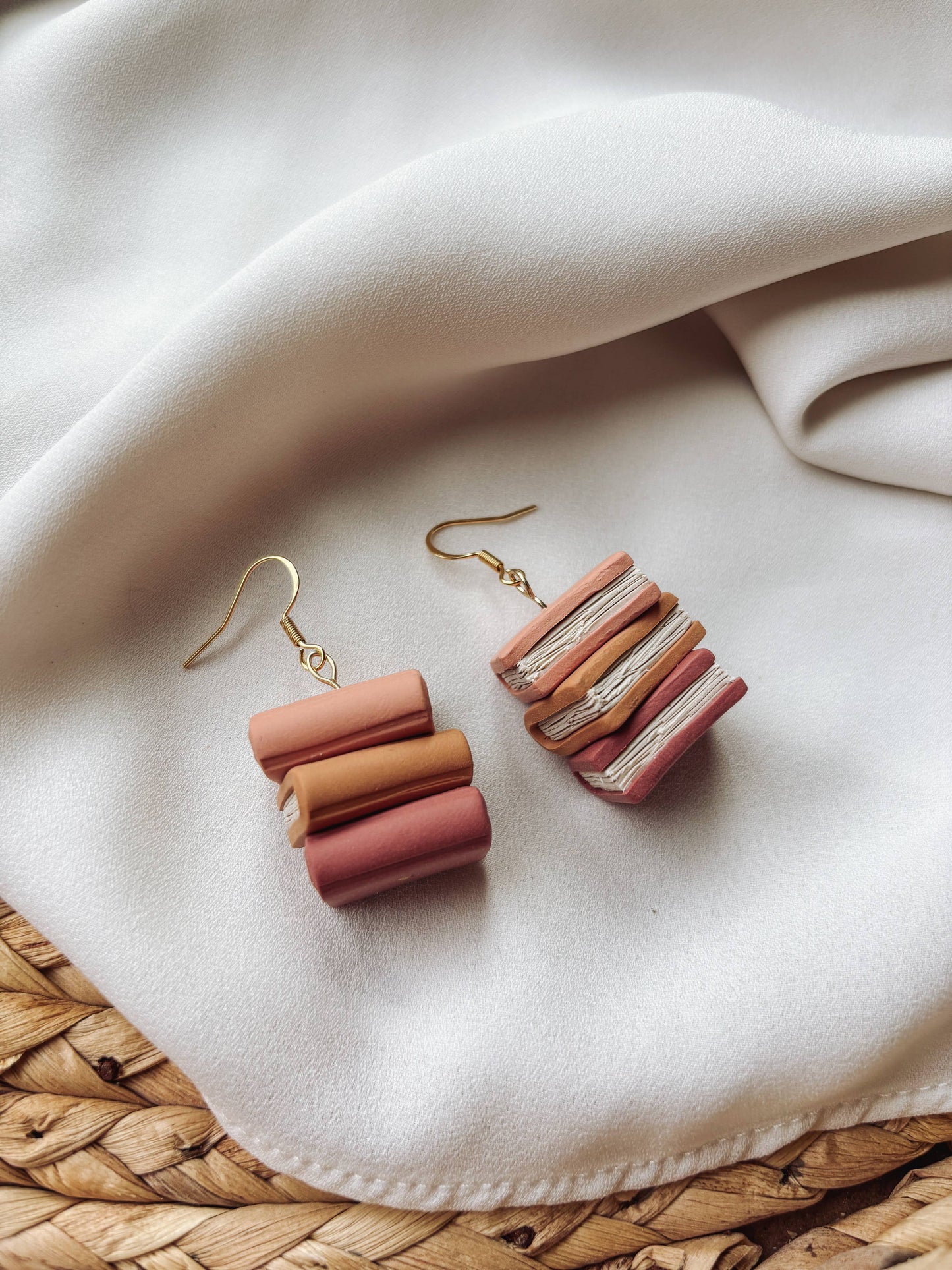 Pink, Orange, Mauve Stacked Book Earrings, Bookish, Fall Earrings