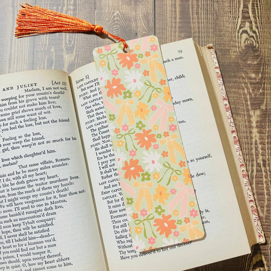 Bookmark With Tassel Spring Floral Bows
