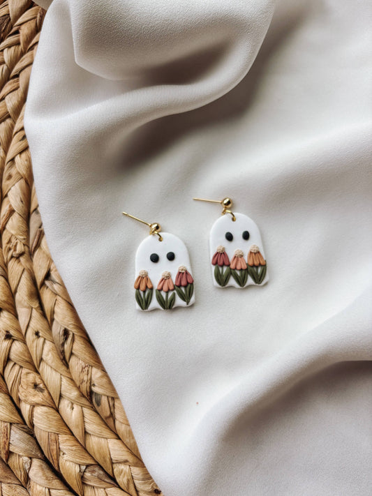 Wildflower Ghost Earrings, Halloween Earrings, Fall Earrings