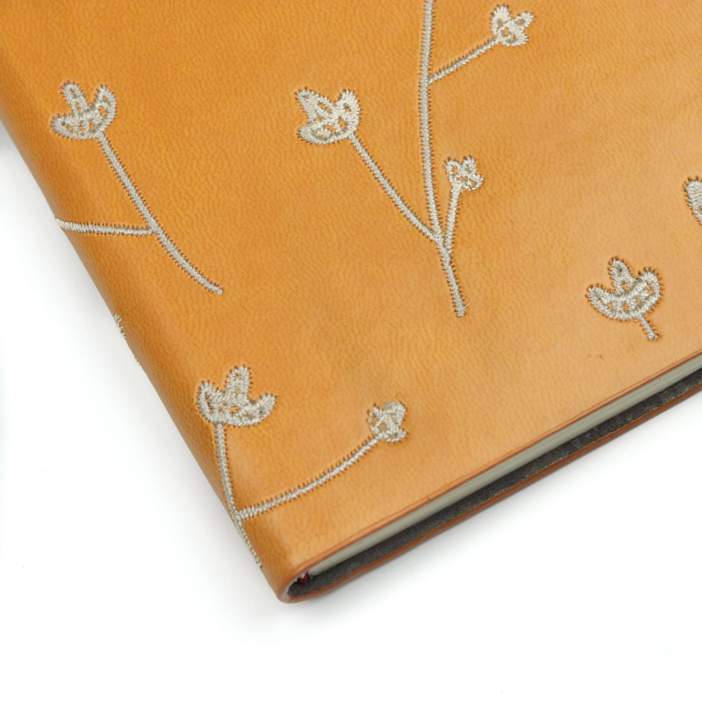 White Floral Embroidered Layflat Journal Notebook