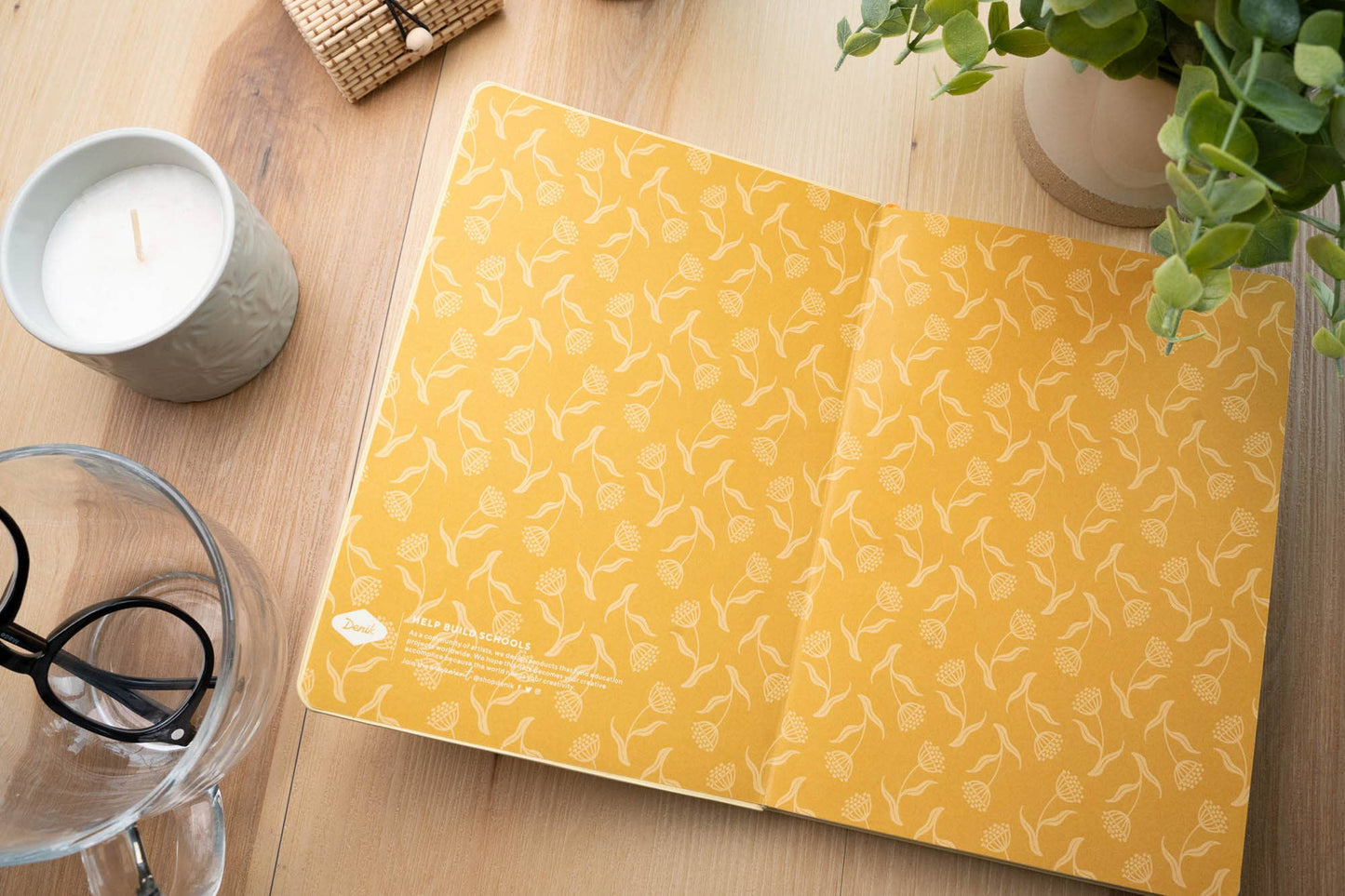 Butter Yellow Floral Embroidered Journal Notebook